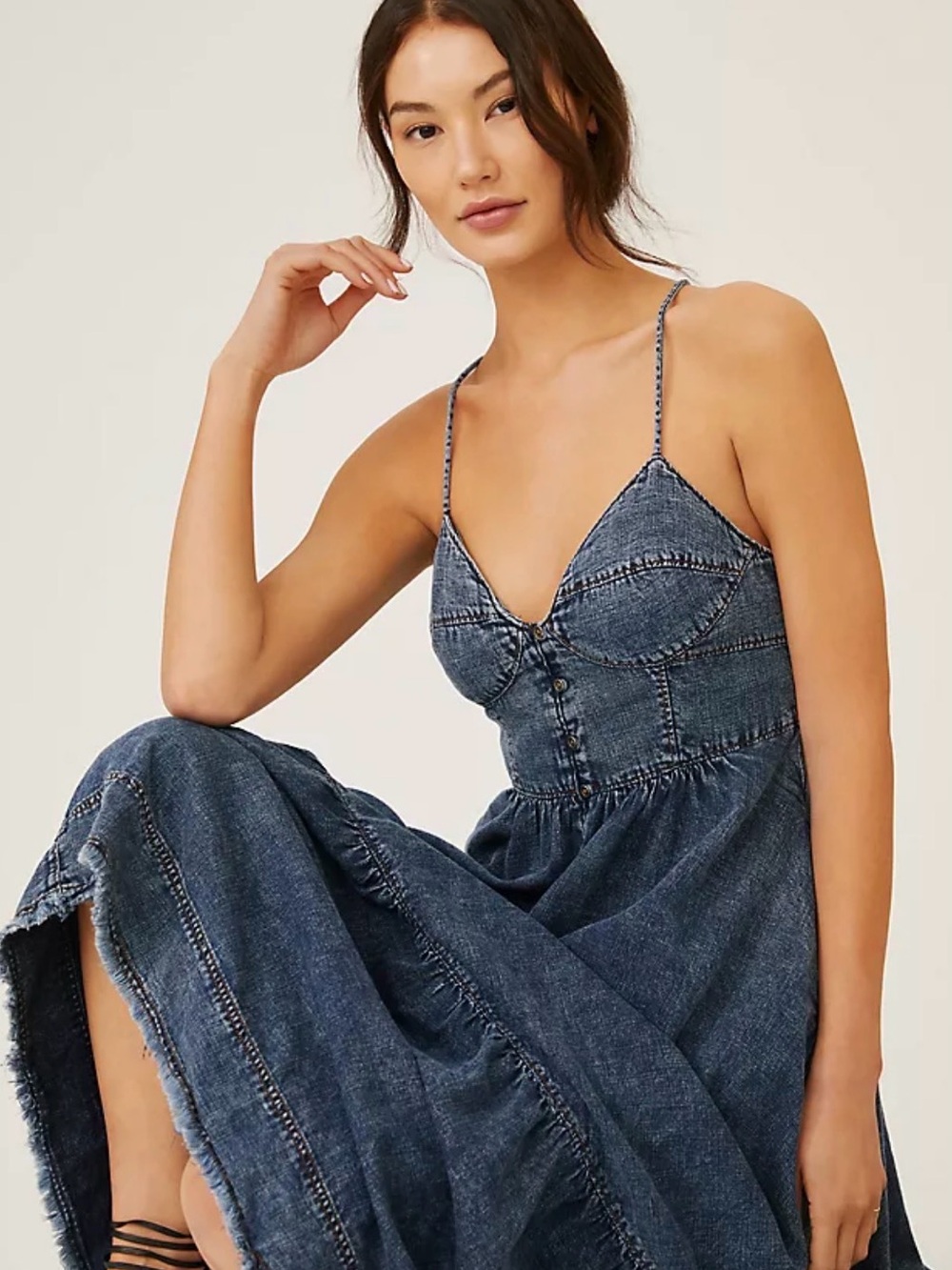 Anthropologie Blue Denim Maxi Dress with Buttons - Picture 2 of 3